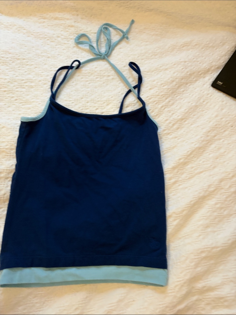 Aqua and navy halter top